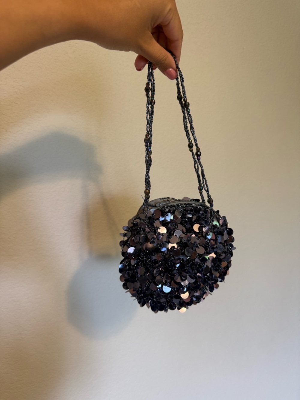Vintage 90-Y2K | Sequin Beaded round ball shape Evening sequins Bag - Gray/Black - Picture 2 of 6